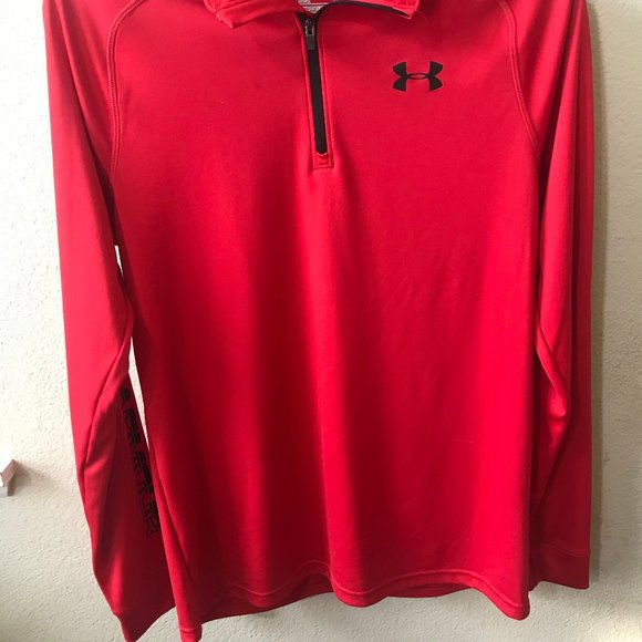 Red Under Armour Long Sleeve Shirt Zip-Up Youth XL - Picture 1 of 6